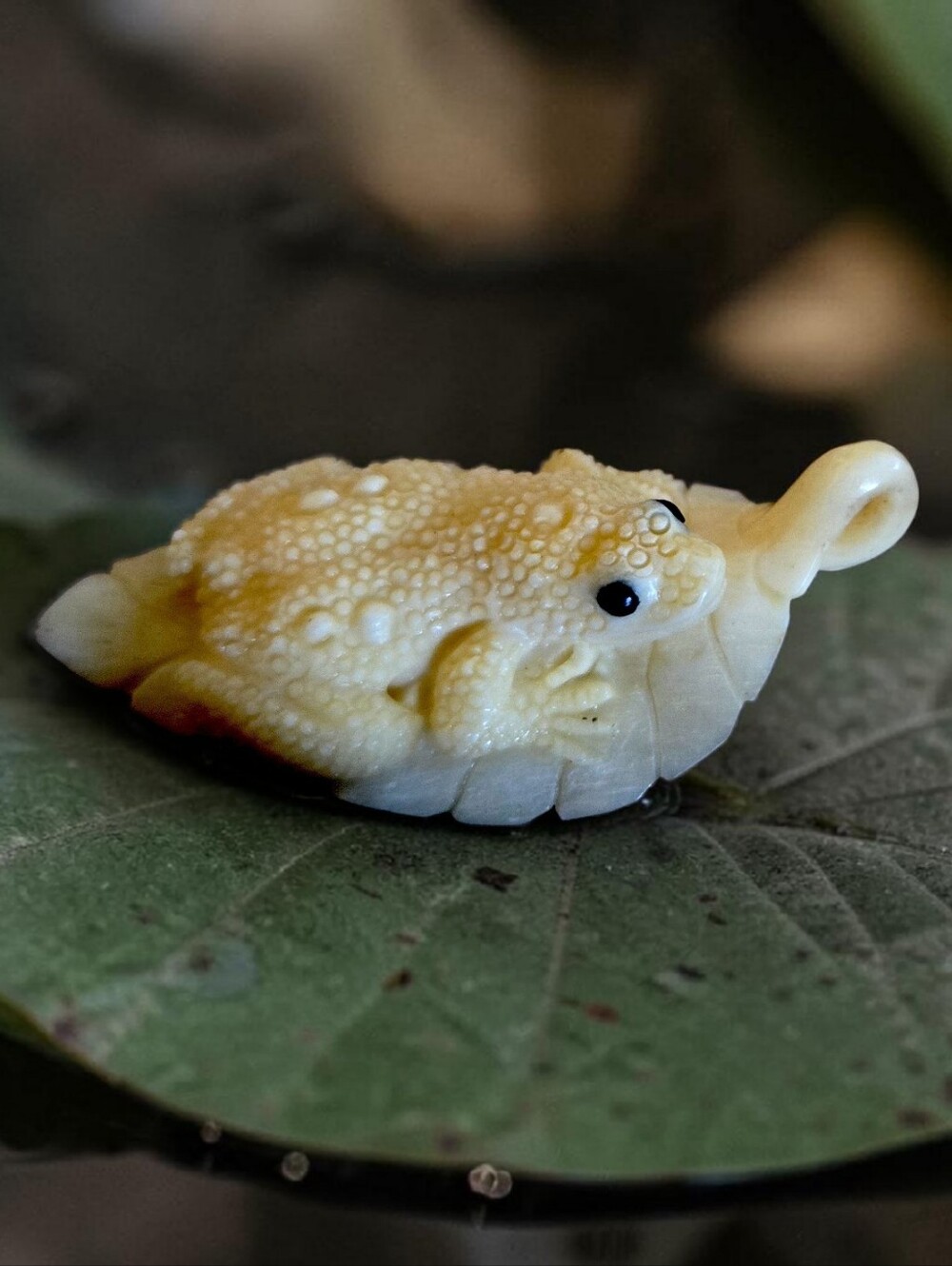 Hand Carved Ivory-Tone Frog Pendant